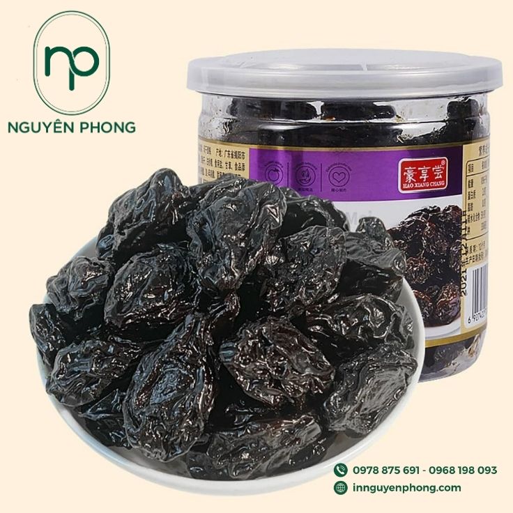 Mẫu tem dán mận sấy cán bóng 